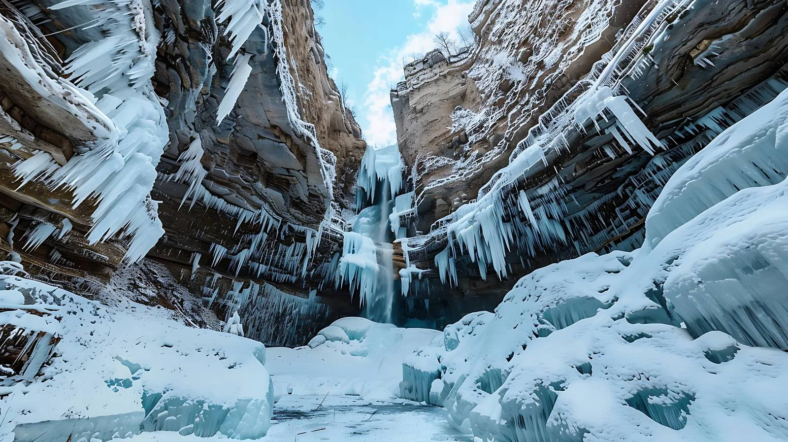 Captivating Shilong Gorge Ice Waterfall Scene — free download from Dotvec