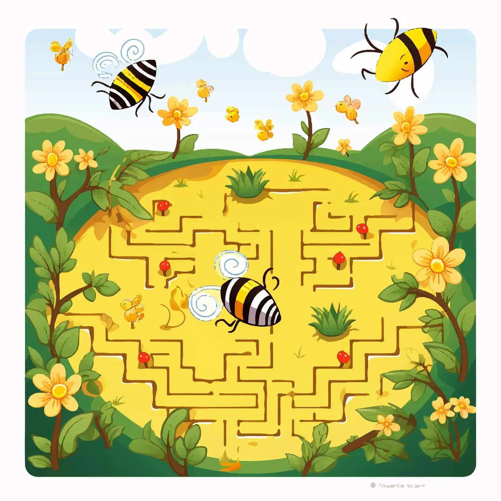 Bee Maze Game Vector Illustration Template — free download from Dotvec
