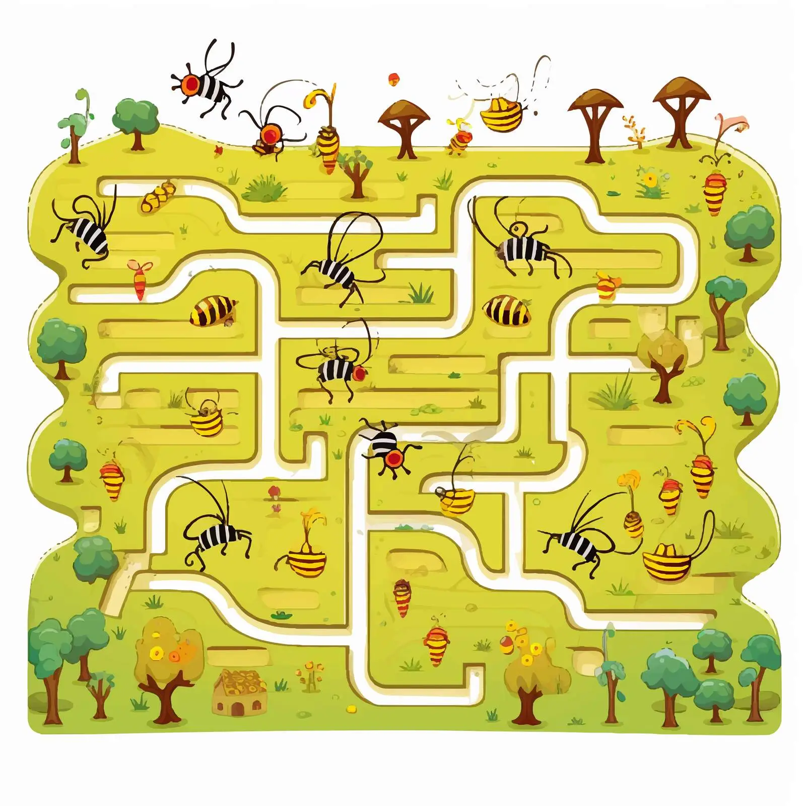 Cartoon Bee Maze Game Template Illustration — free download from Dotvec