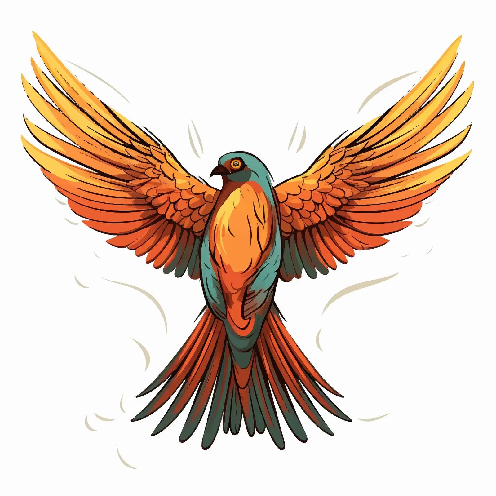 Bird Spreading Wings Cartoon Vector Illustration – free hand draw image from Dotvec