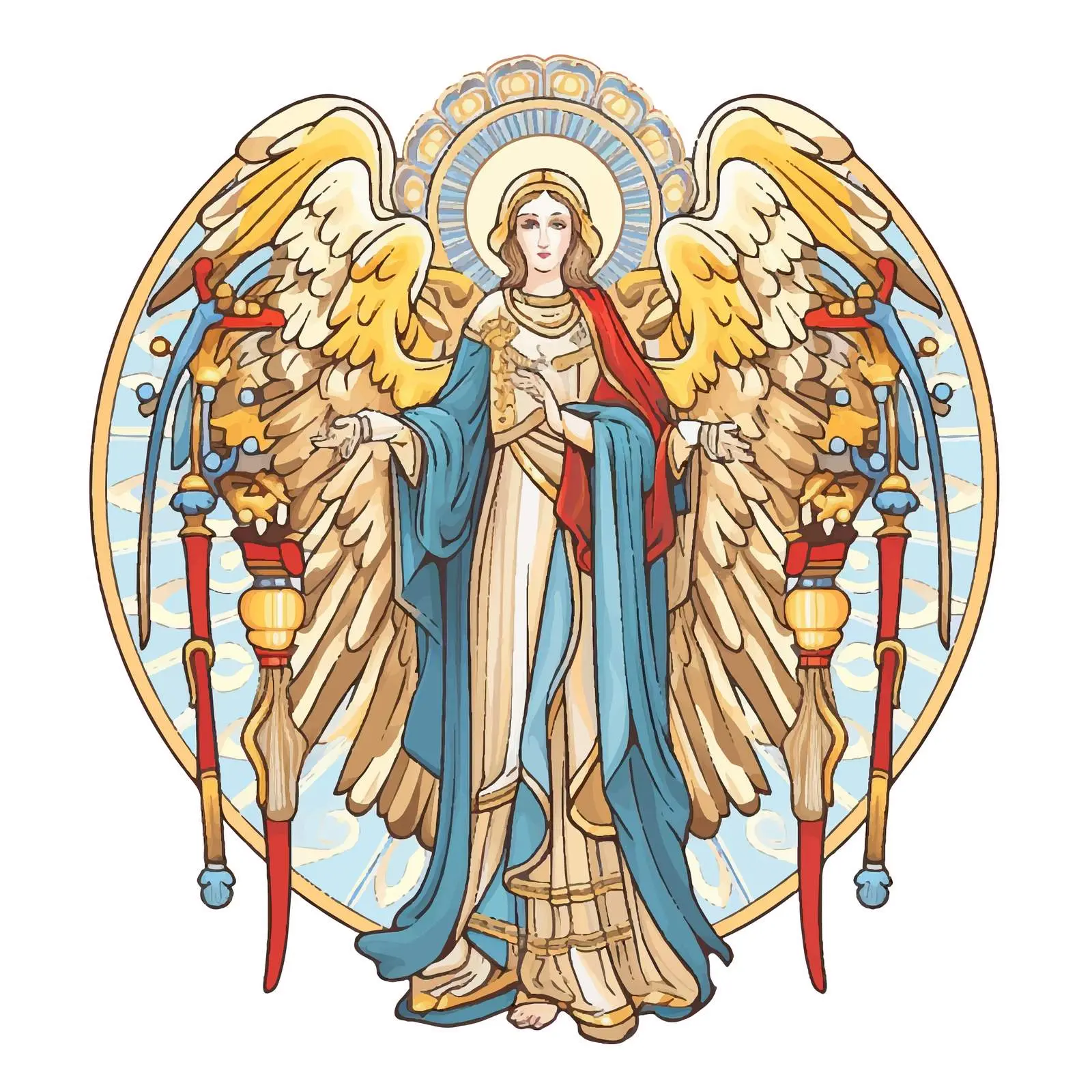 The Blessed Virgin Mary with Archangels Illustration – free ethereal art image from Dotvec