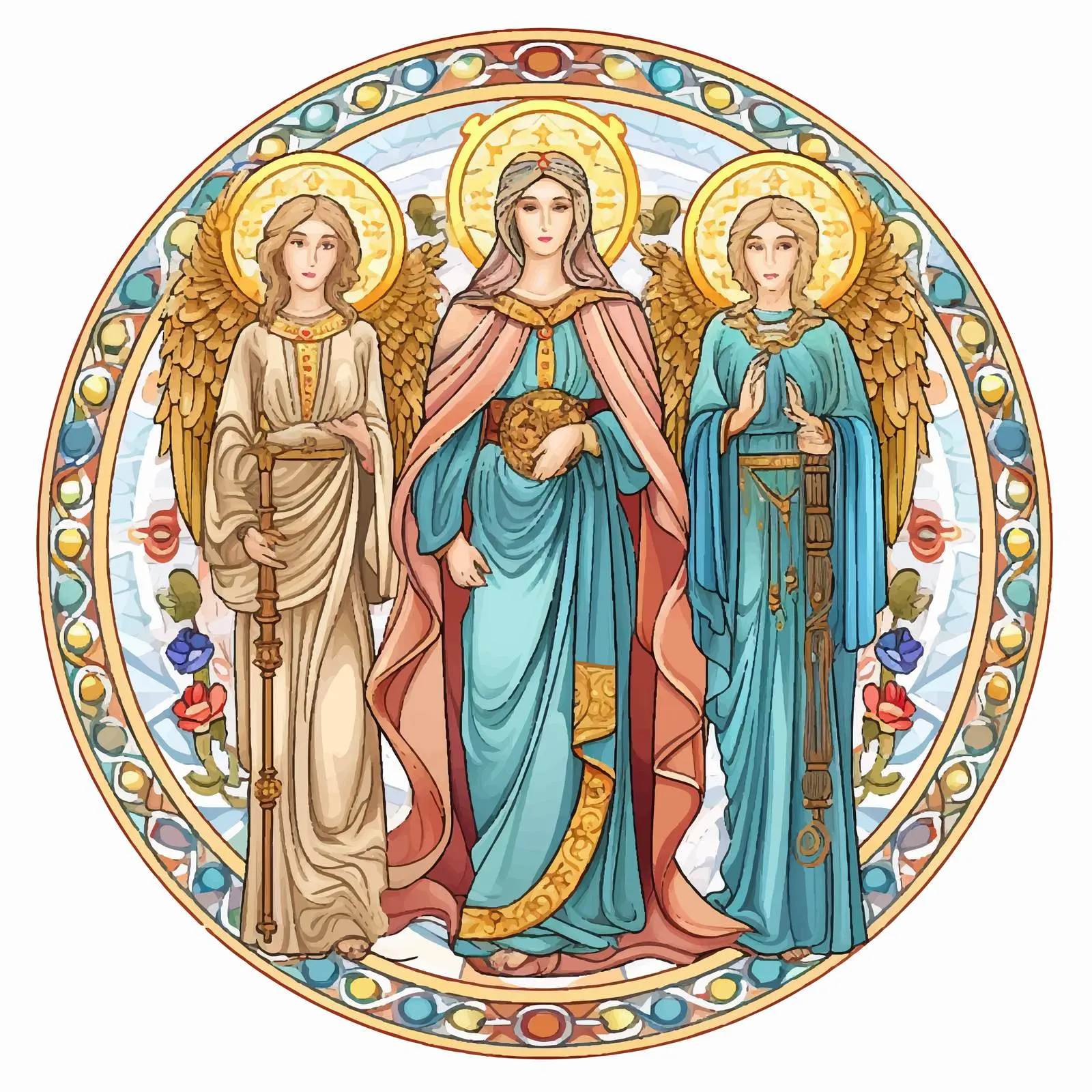 The Blessed Virgin Mary with Archangels Illustration — free download from Dotvec