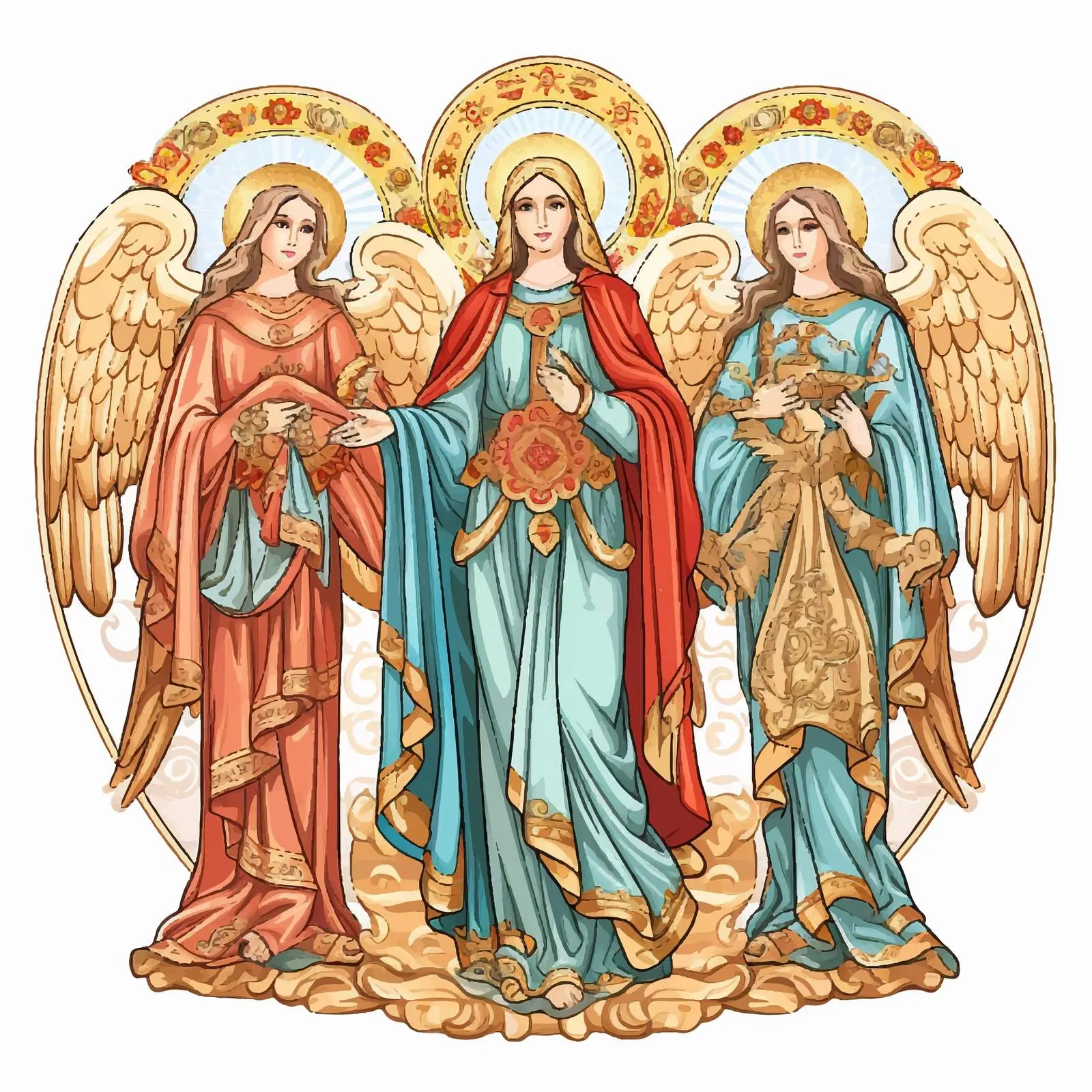 The Blessed Virgin Mary with Archangels Illustration — free download from Dotvec