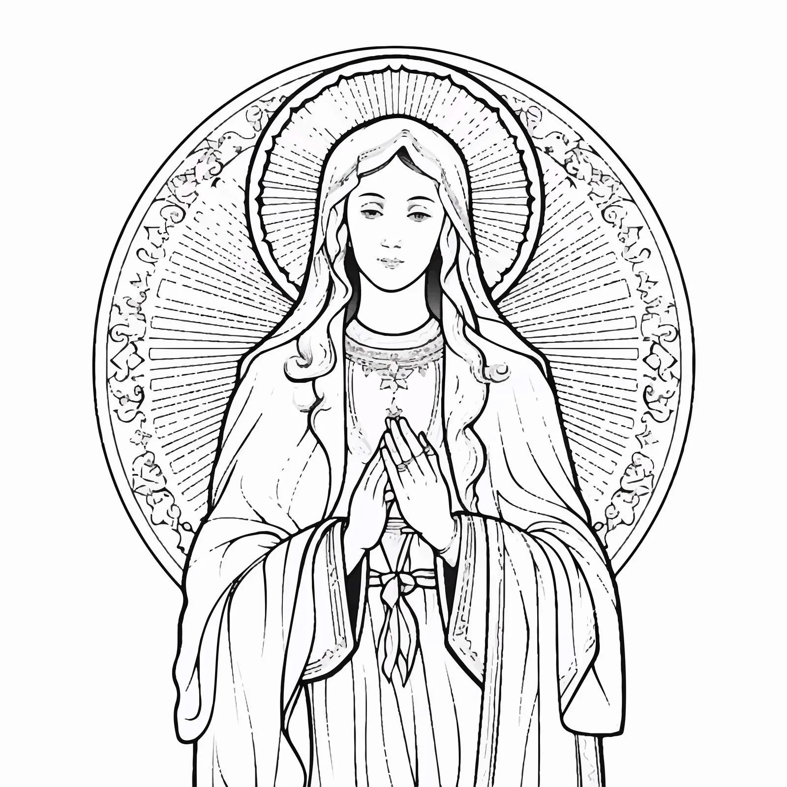 Vintage Blessed Virgin Mary Coloring Page — free download from Dotvec