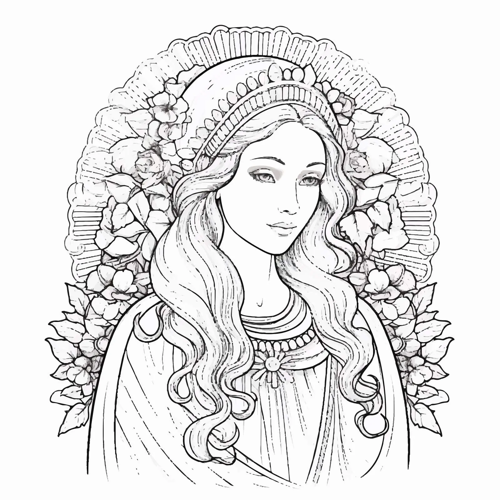 Vintage Coloring Page of the Blessed Virgin Mary — free download from Dotvec