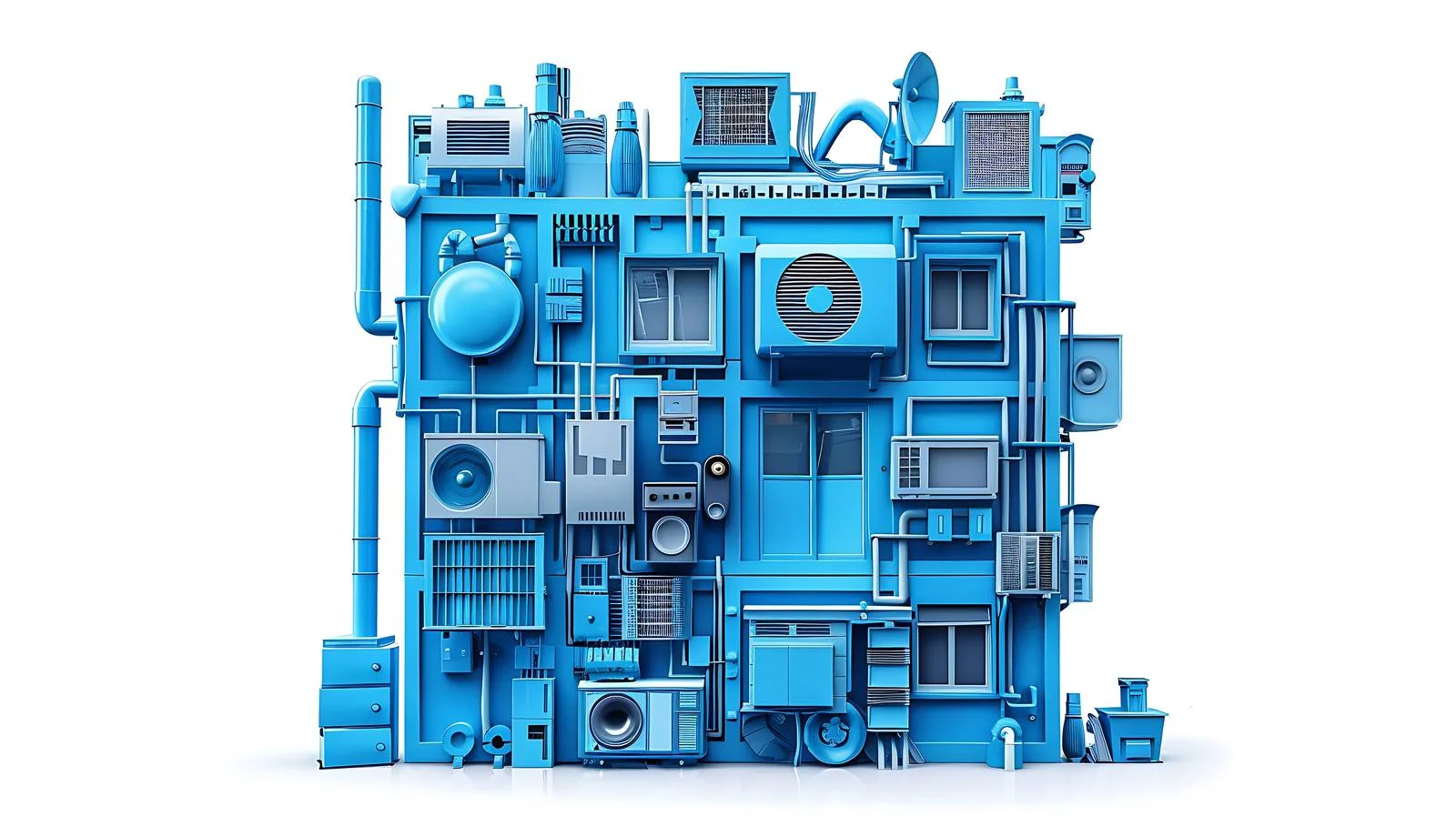 Electrical Components Adorn Blue Building Facade — free download from Dotvec