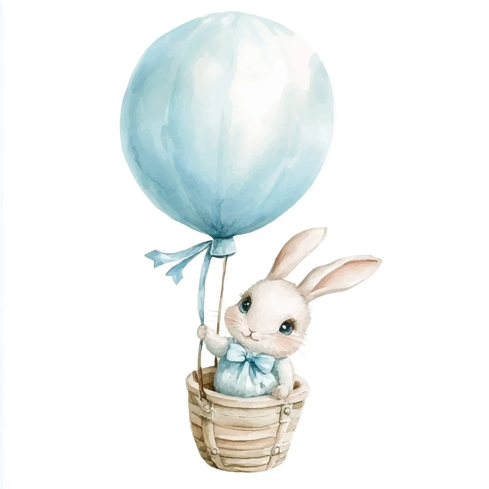 Bunny Flying in Blue Balloon Watercolor Clipart — free download from Dotvec