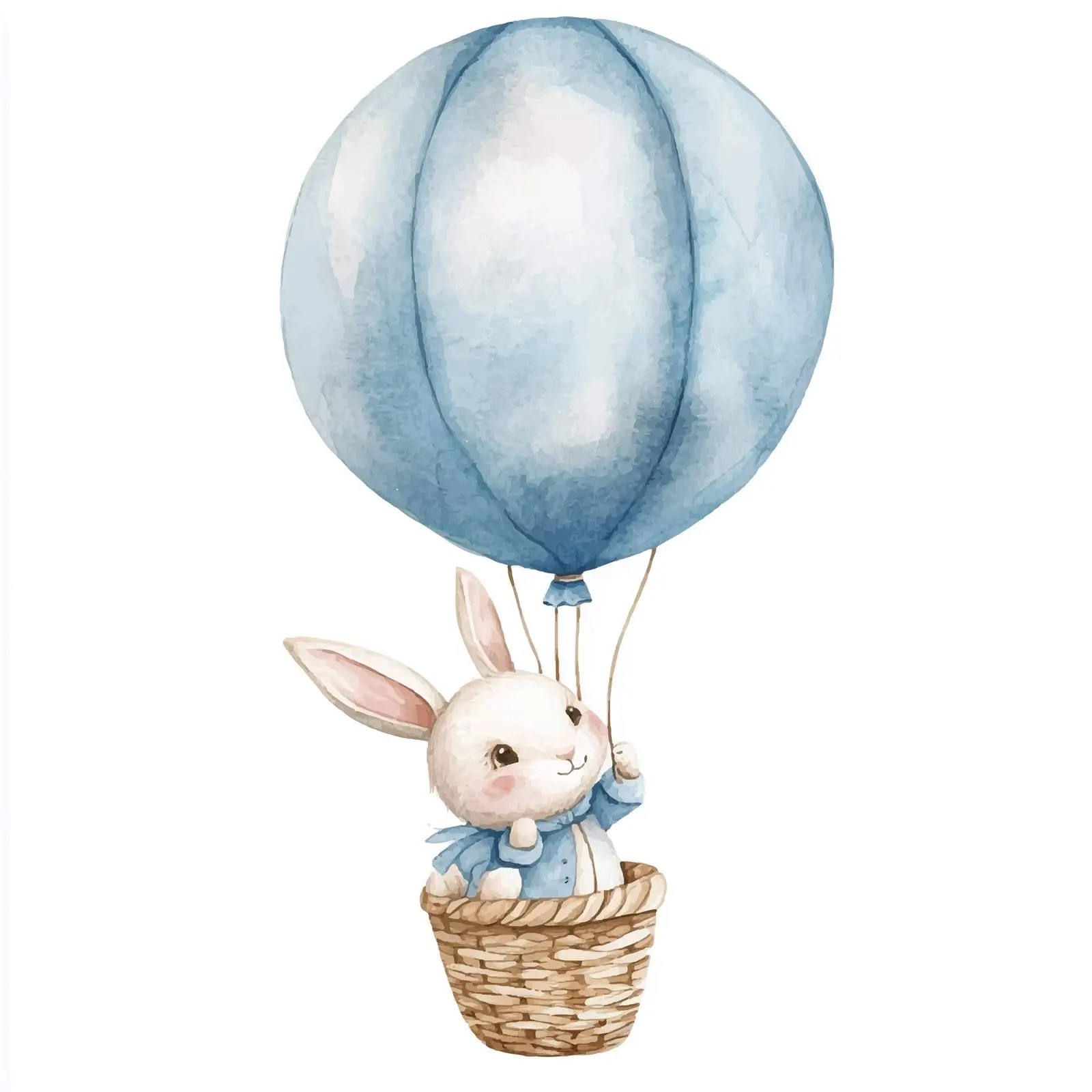 Bunny Flying in Blue Balloon Watercolor Clipart — free download from Dotvec