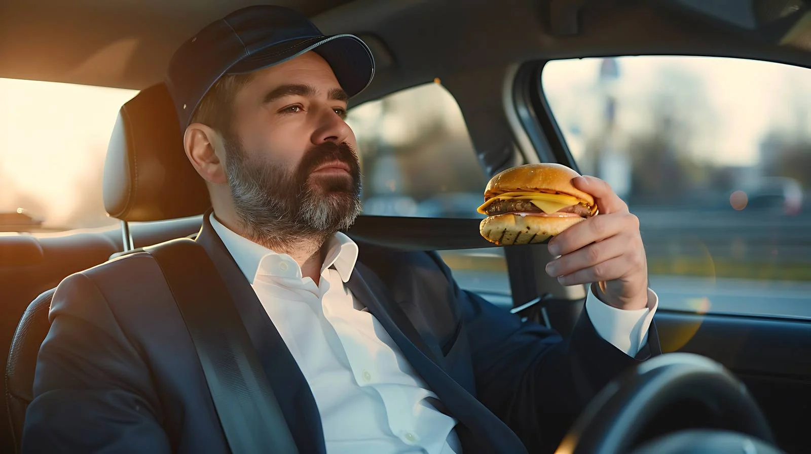 Multitasking Businessman Eating Sandwich While Driving — free download from Dotvec