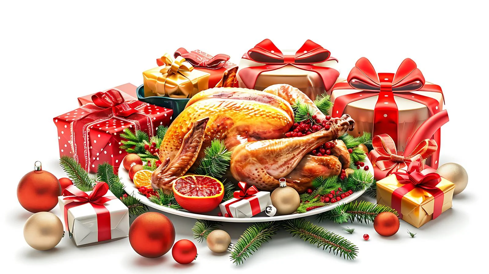 Festive Christmas Table Set with Roast Chicken — free download from Dotvec