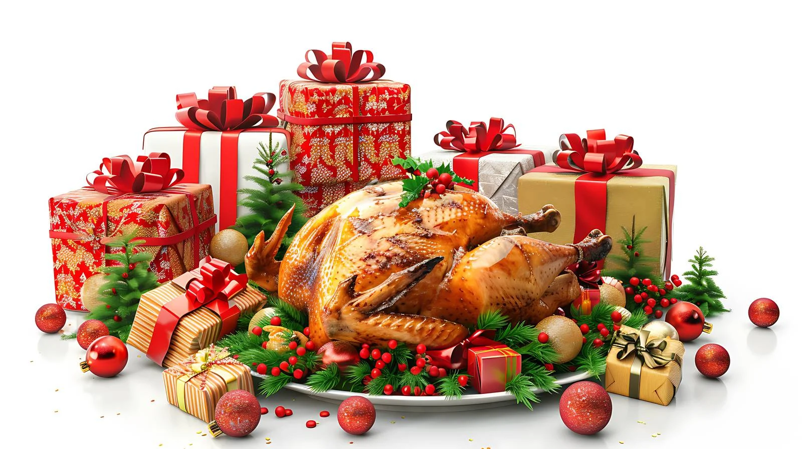 Festive Christmas Roast Chicken Dining Table Setup — free download from Dotvec