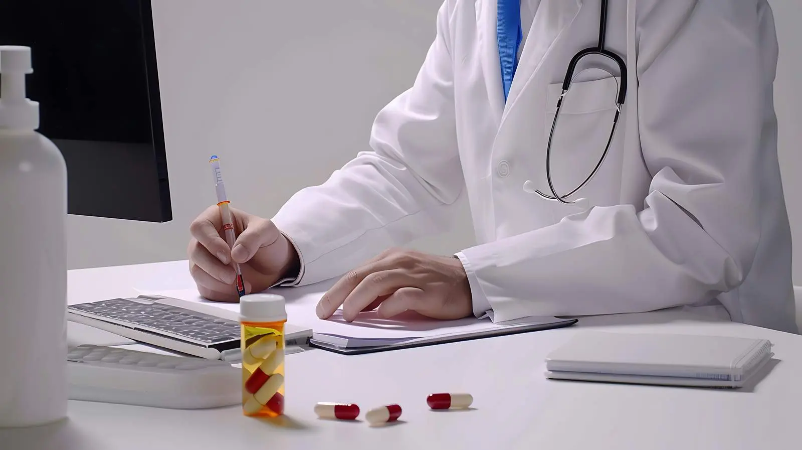 Doctor Writing Prescription on Computer – free medical technology image from Dotvec