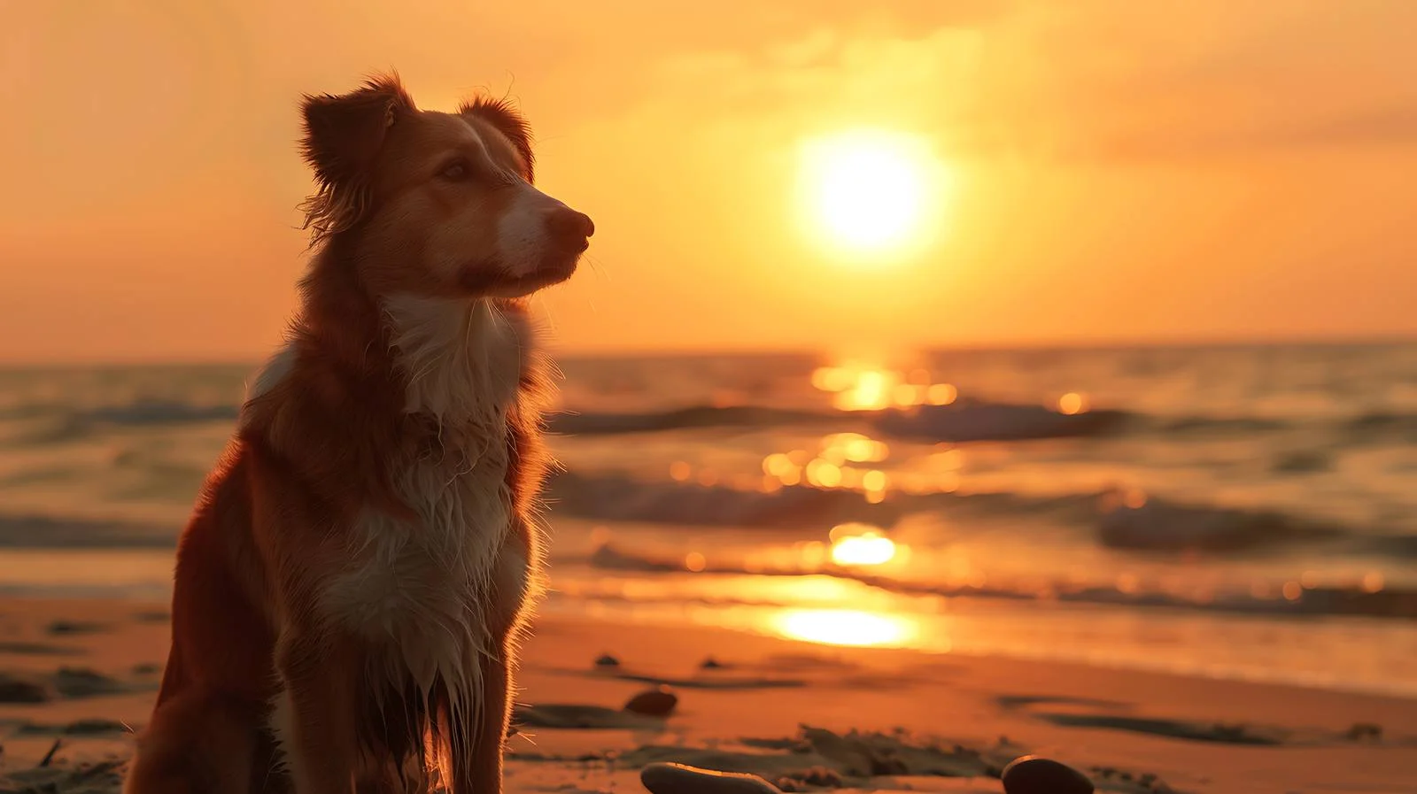 Serene Dog Sunset Beach Scene — free download from Dotvec