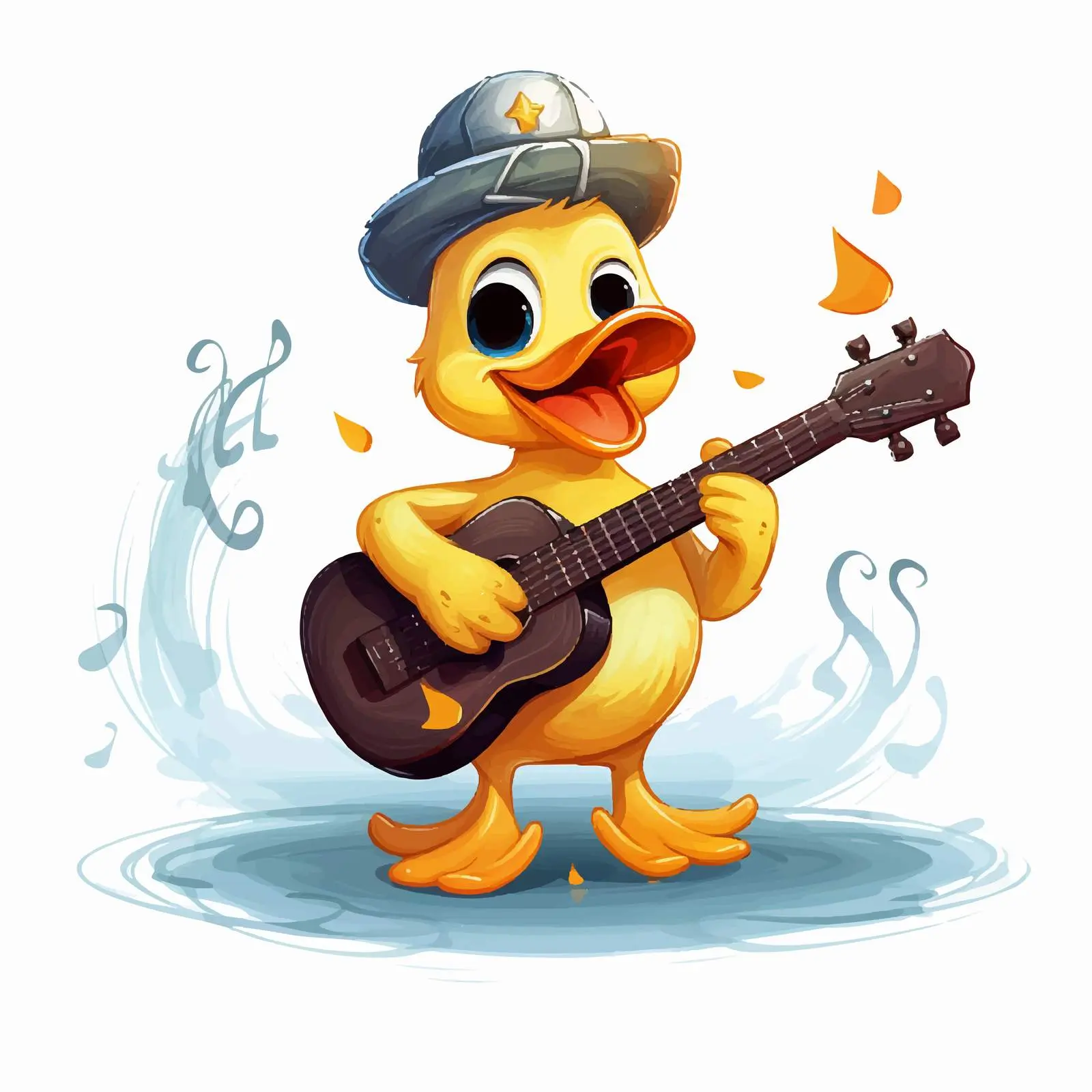 Duck Playing Ukulele with Musical Notes Illustration — free download from Dotvec