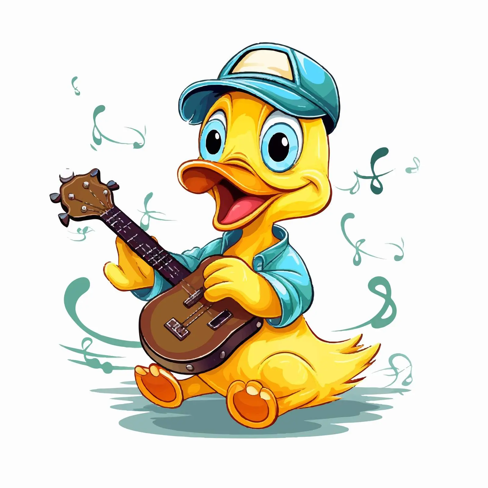 Duck Playing Ukulele with Musical Notes Illustration – free entertaining art image from Dotvec