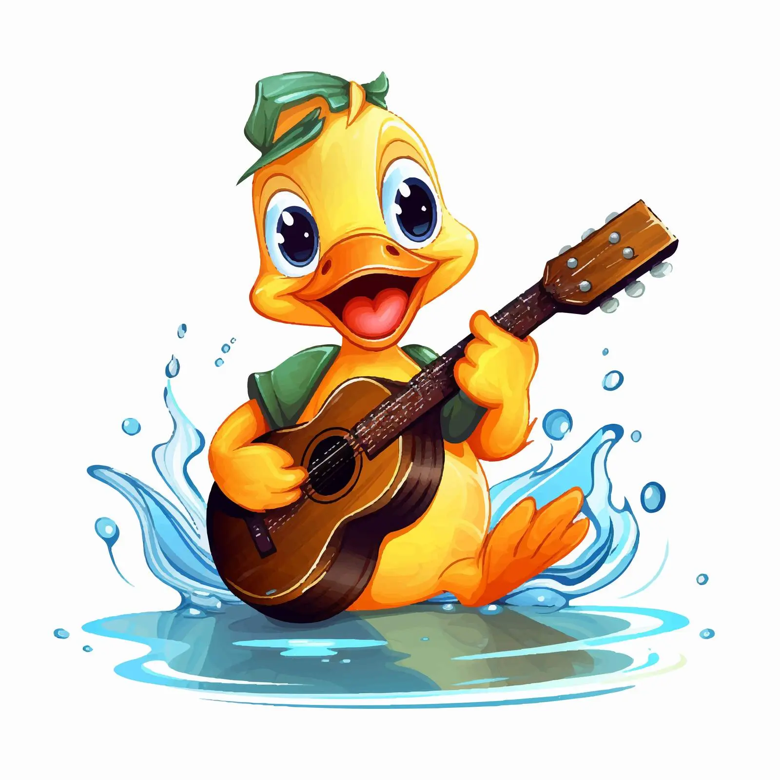 Duck Playing Ukulele with Music Notes Illustration – free watercolor effect image from Dotvec