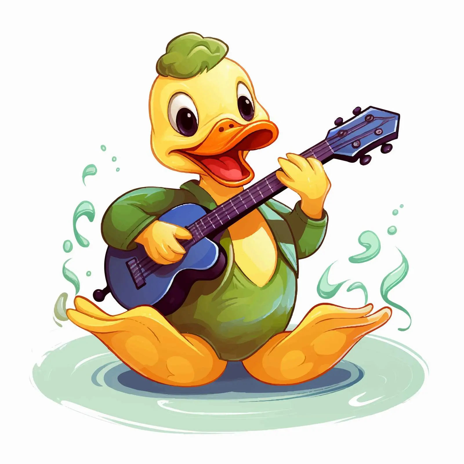 Duck Playing Ukulele with Music Notes Illustration – free entertaining art image from Dotvec