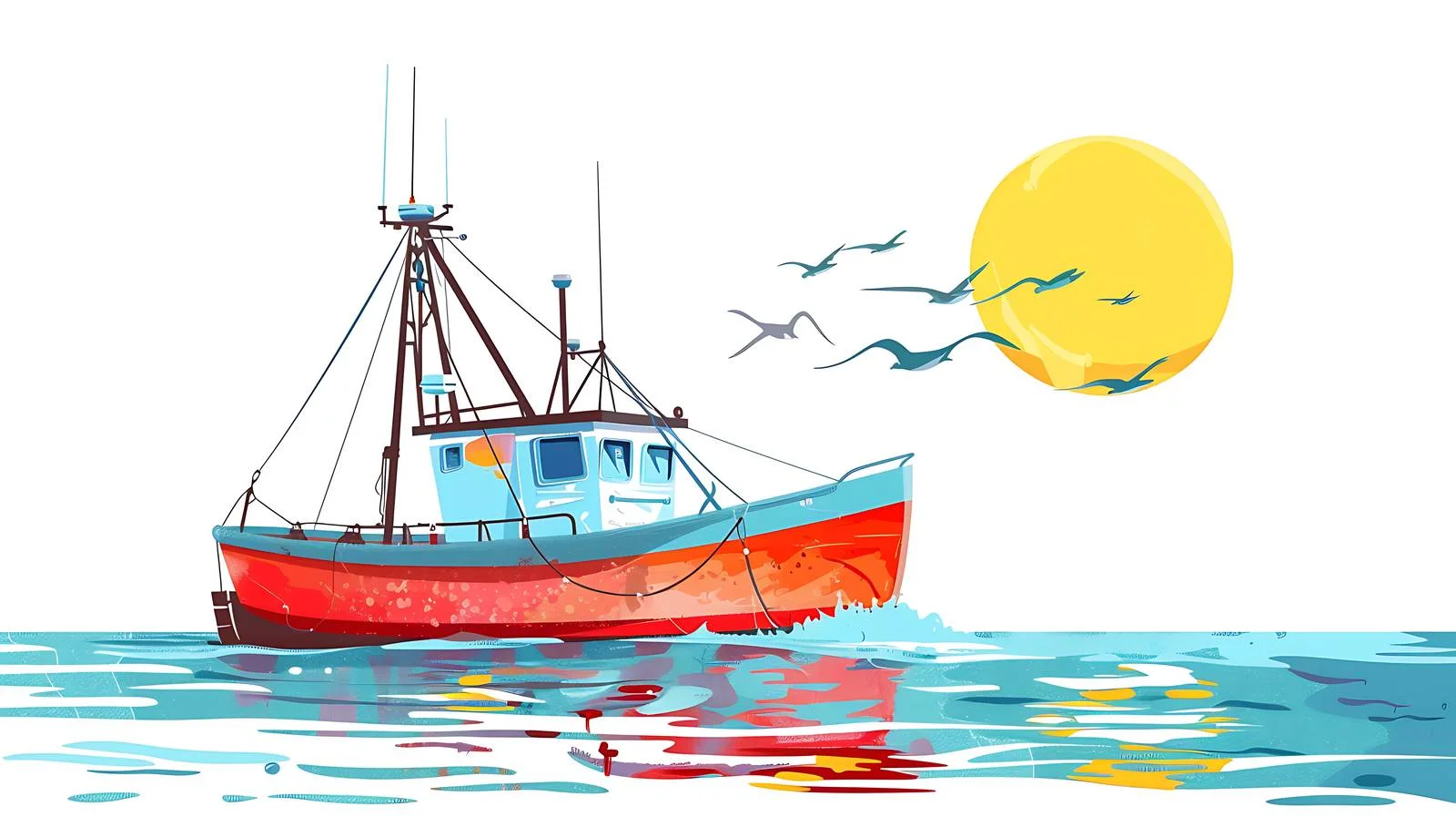 Serene Fishing Boat on Sunlit Sea — free download from Dotvec
