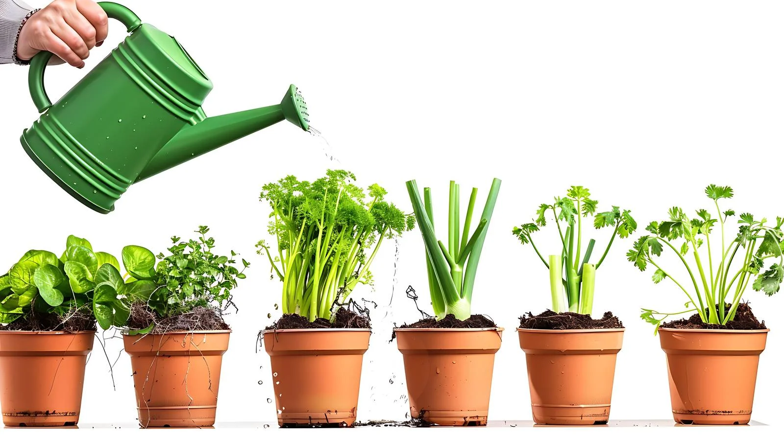 Gardener Waters Potted Scallions Indoors — free download from Dotvec