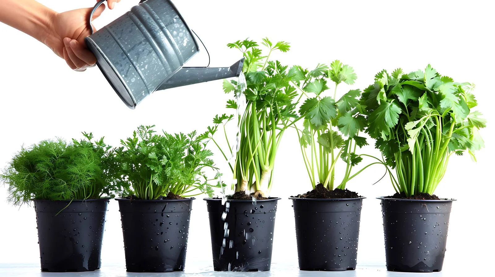 Watering Potted Scallions by Gardener — free download from Dotvec