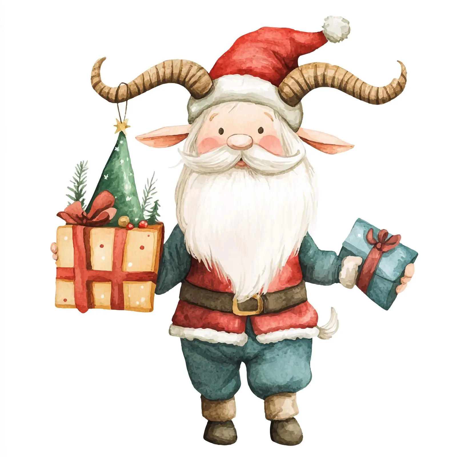 Goat Carrying Gnome and Gift Vector Illustration — free download from Dotvec