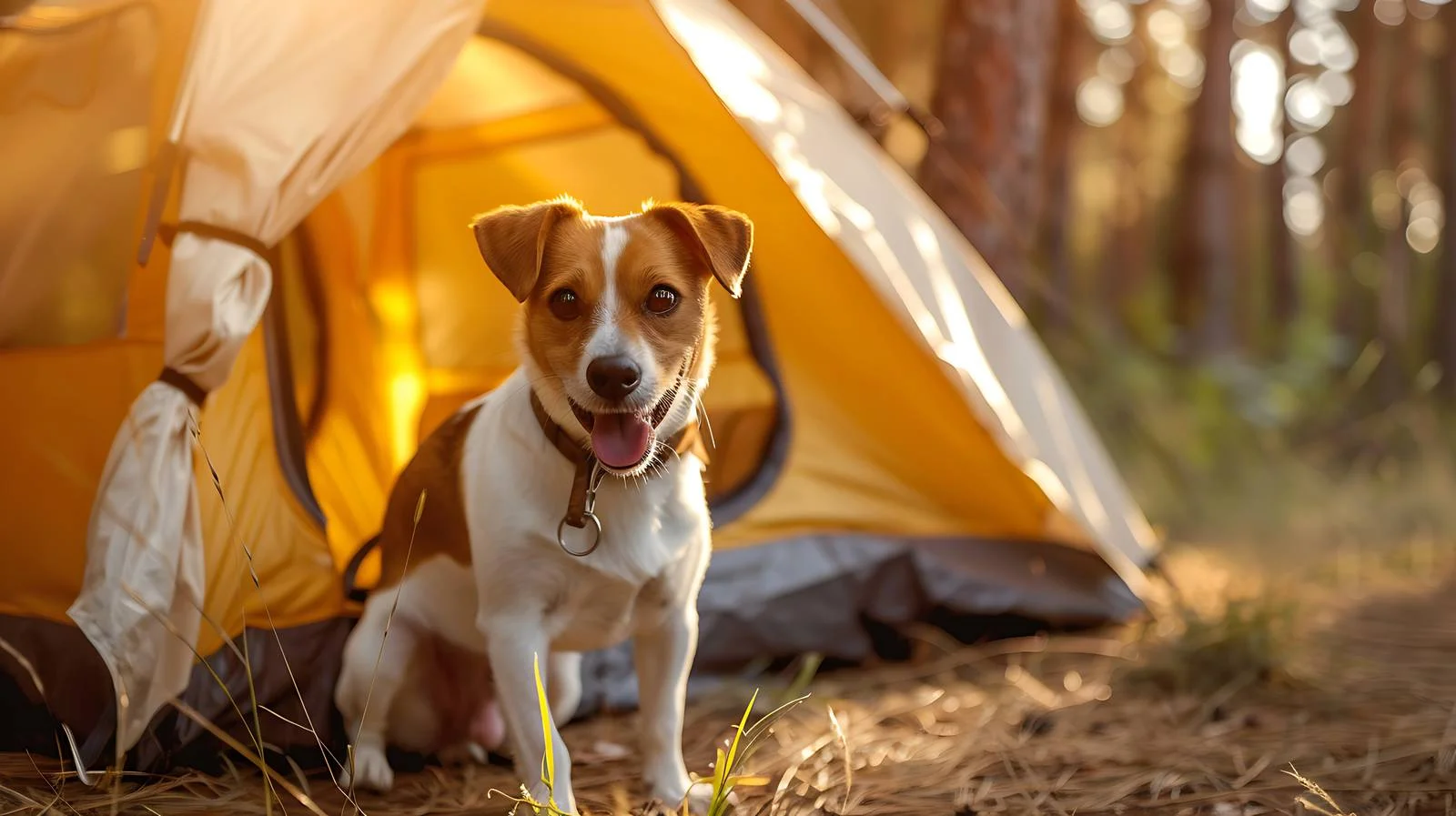 Joyful Dog Morning Camping Playtime — free download from Dotvec
