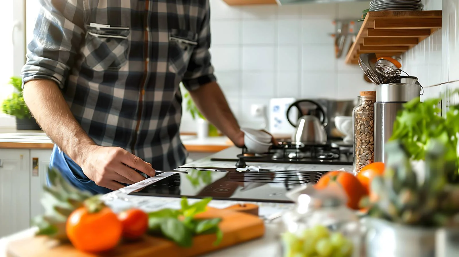 Homeowner calculating updated kitchen prices — free download from Dotvec