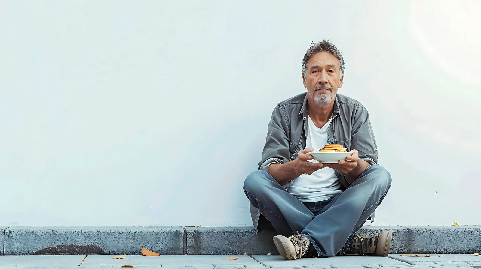 Sidewalk Scene: Middle-aged Man Eating — free download from Dotvec