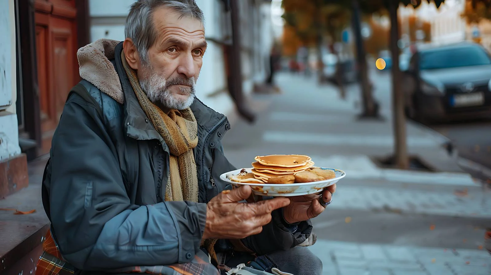 Middle-aged gentleman enjoys snack on sidewalk — free download from Dotvec