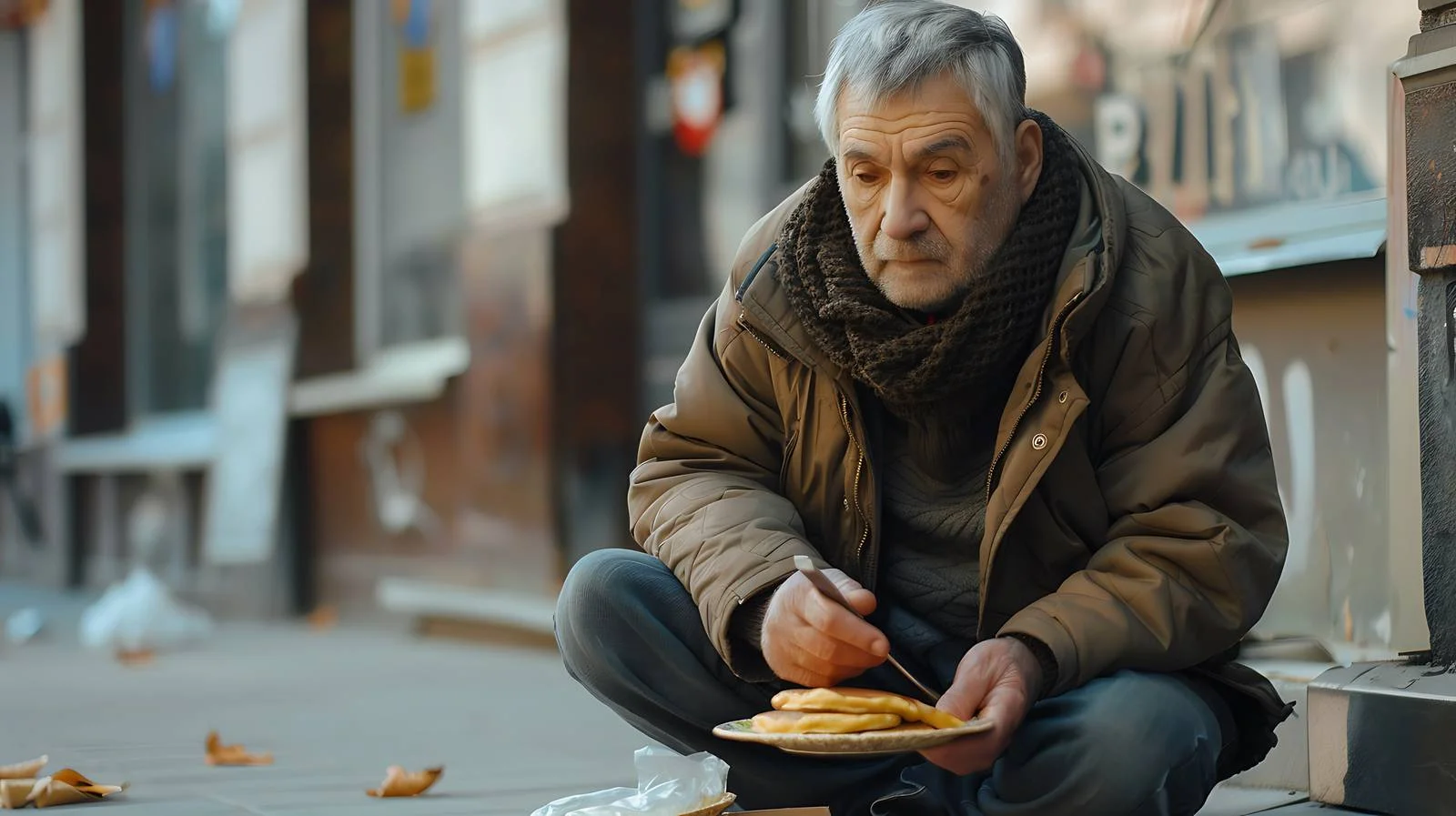 Middle-Aged Man Sidewalk Eating — free download from Dotvec