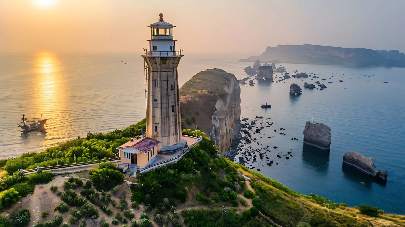 Tranquil Rizhao Lighthouse overlooking Hailong Bay — free download from Dotvec
