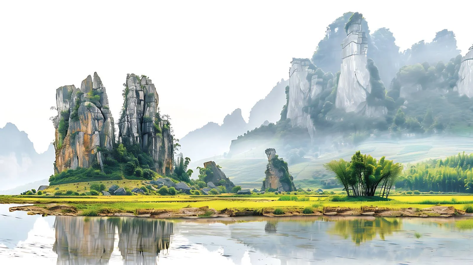 Tranquil South Anhui Landscape White Background — free download from Dotvec
