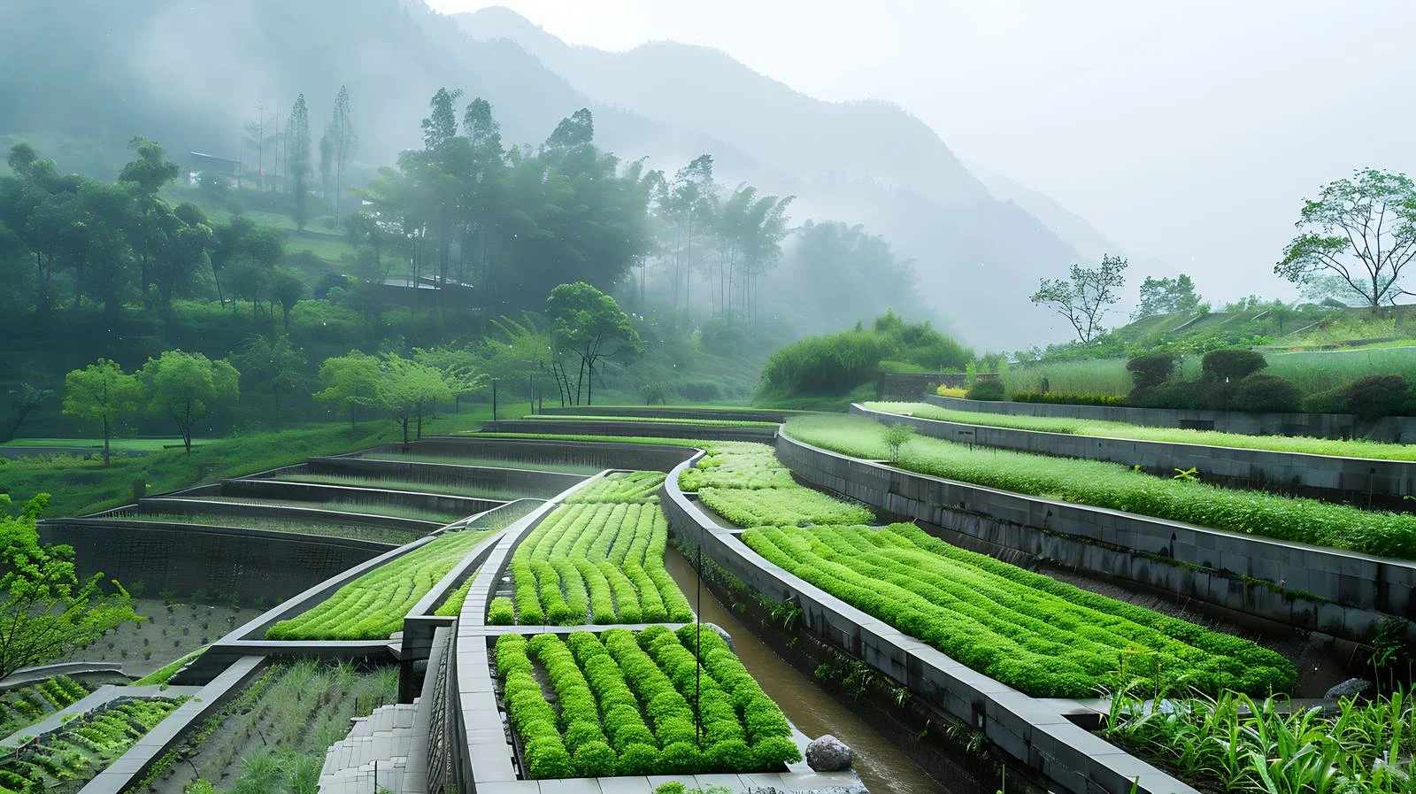 Lush Green Vegetable Gardens at Guilin Dam — free download from Dotvec