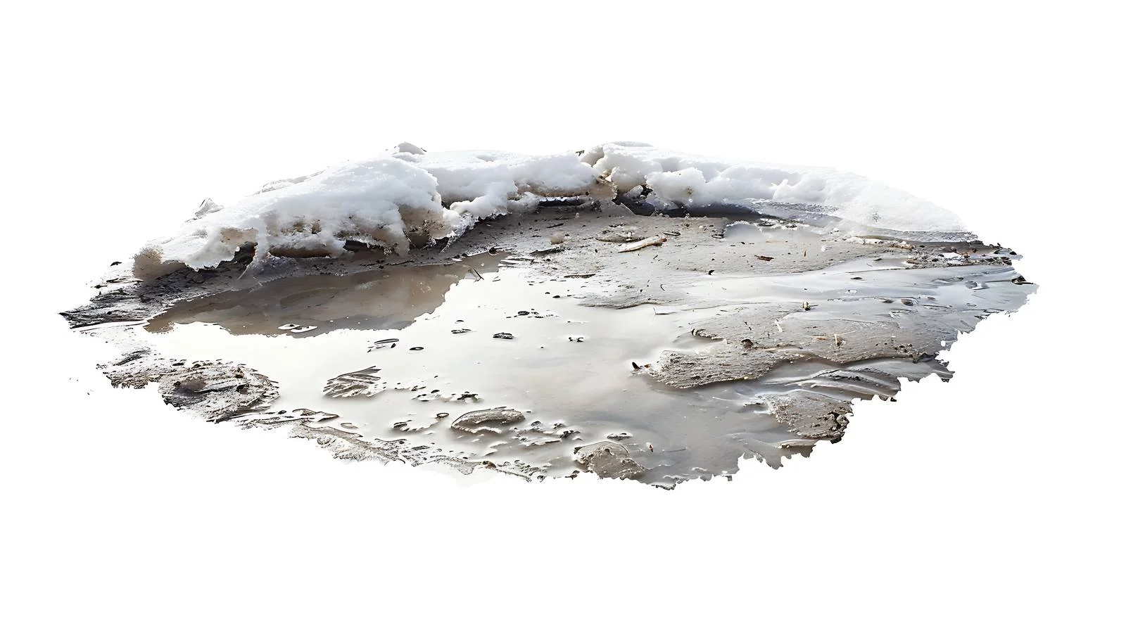 Glistening frozen water surface in small snow puddle — free download from Dotvec