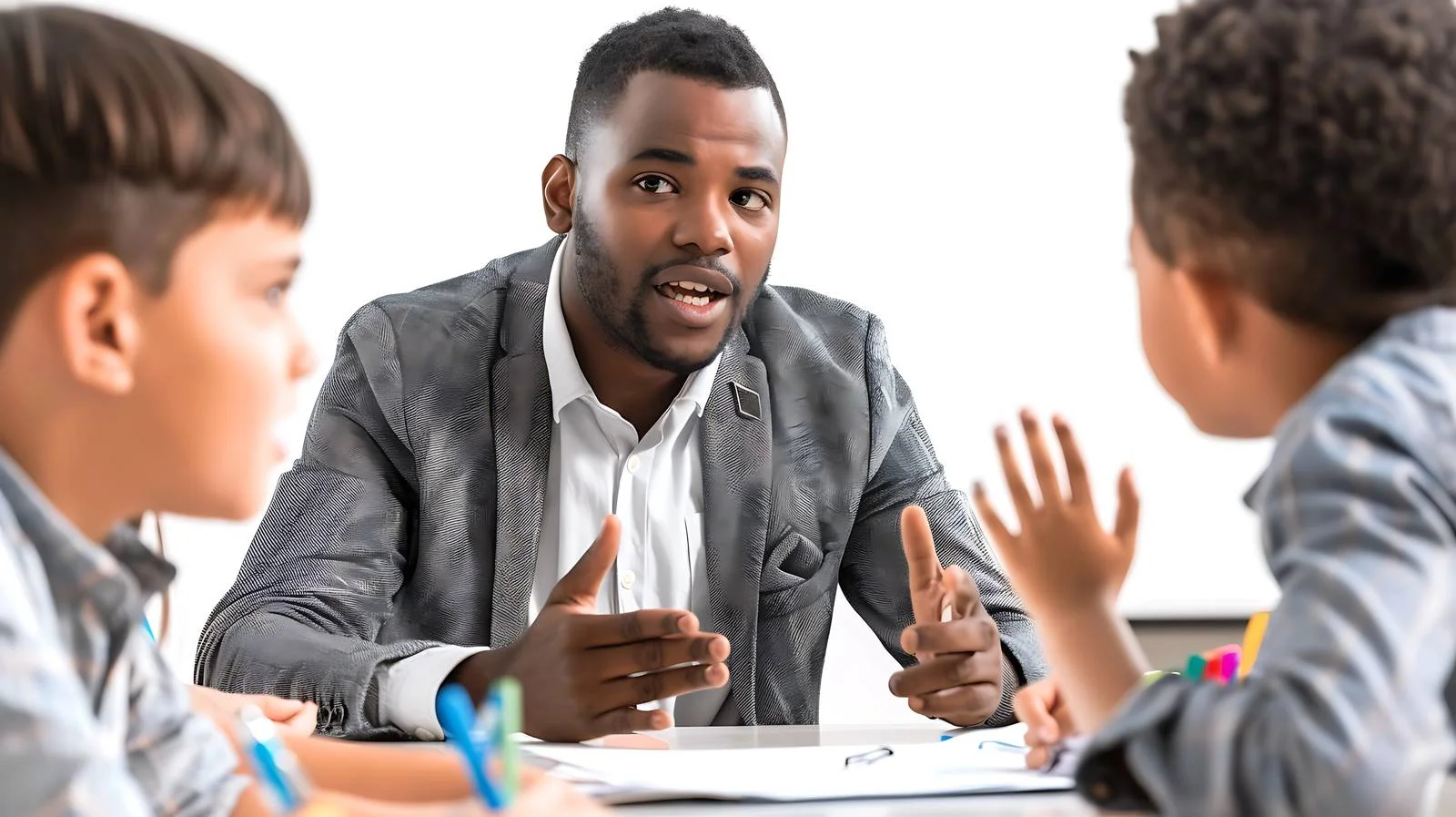 Educator guiding students in classroom discussion — free download from Dotvec