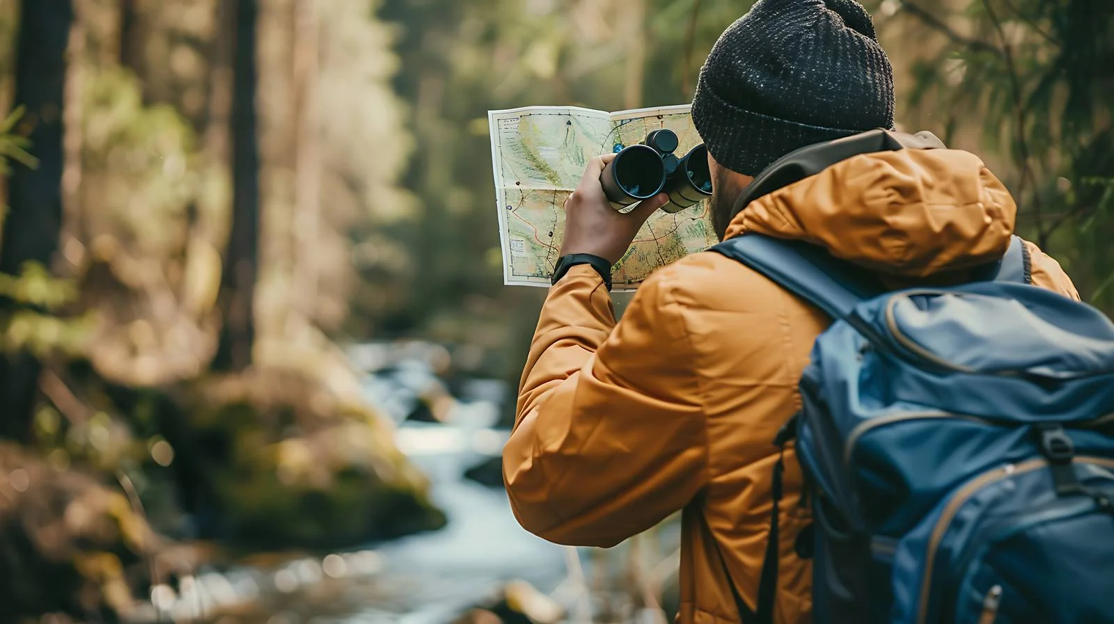 Trekker studying map outdoors — free download from Dotvec