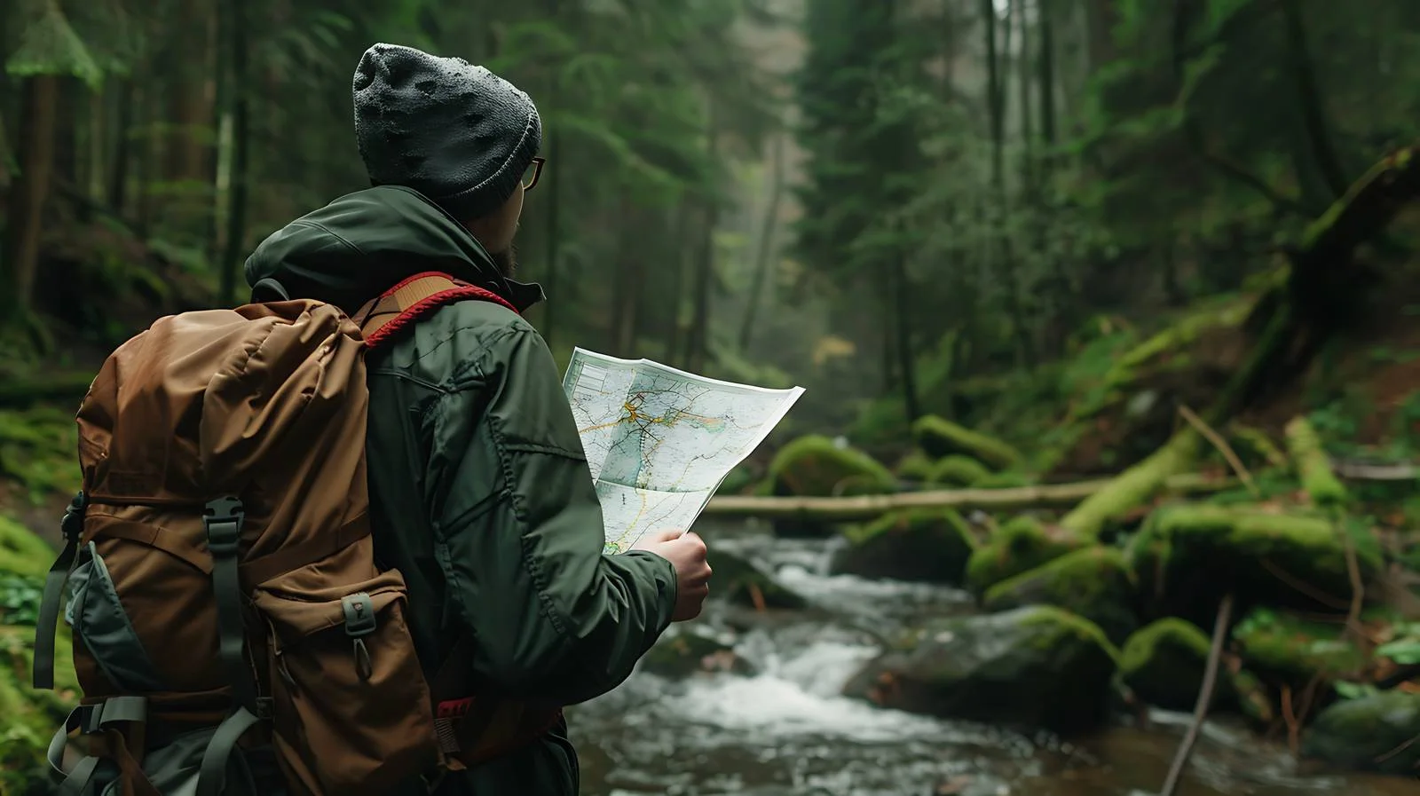 Trekker Studying Map Outdoors — free download from Dotvec