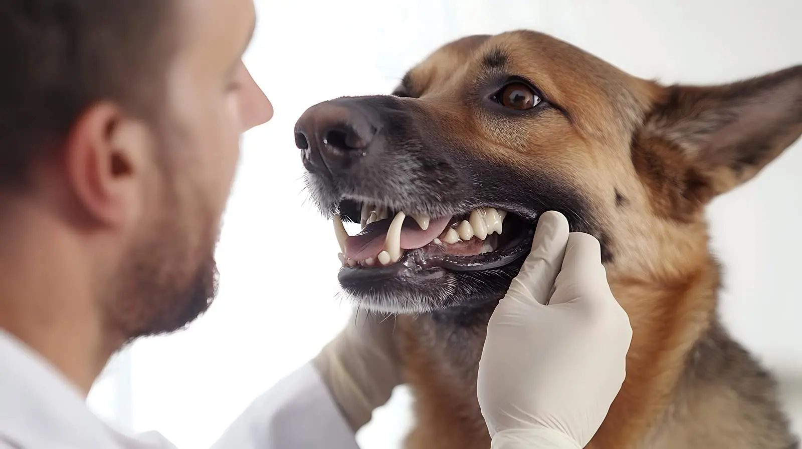 Veterinarian Examines Dog's Teeth on White Background – free cleaning image from Dotvec