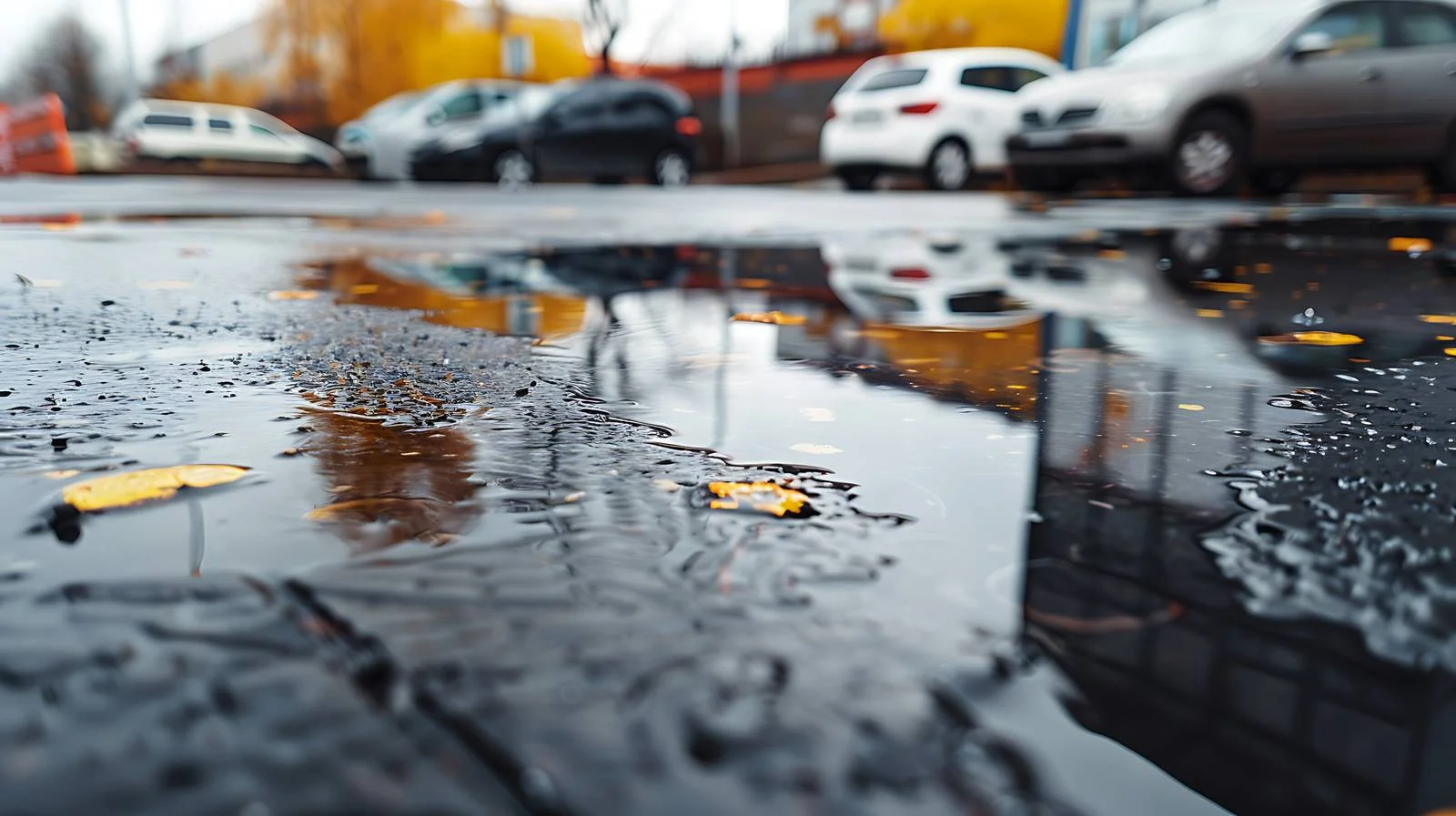 Rainy pavement outside shopping center — free download from Dotvec