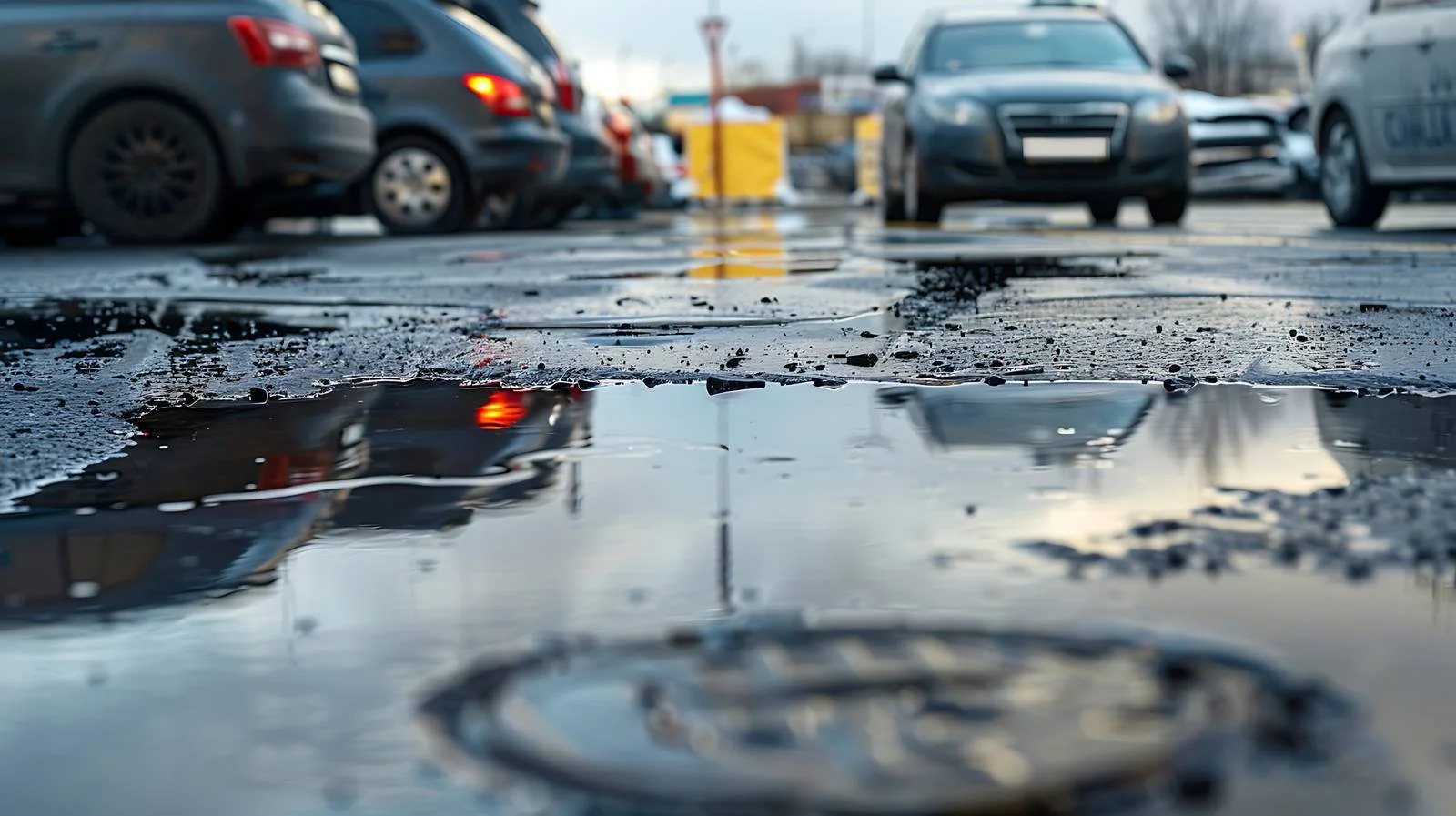 Glistening wet asphalt near hypermarket entrance — free download from Dotvec