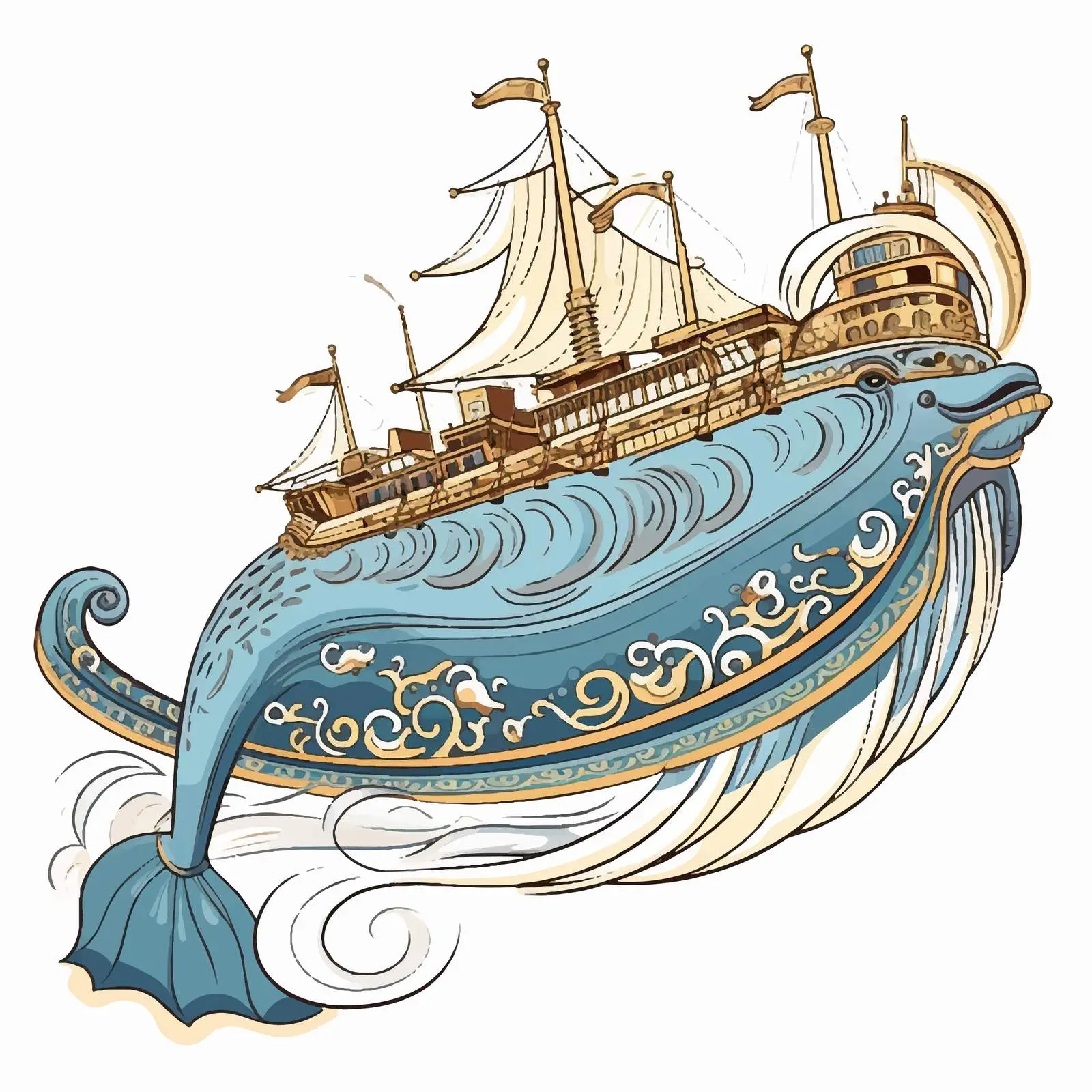 Byzantine Style Whale Illustration in Fresco – free ethereal art image from Dotvec