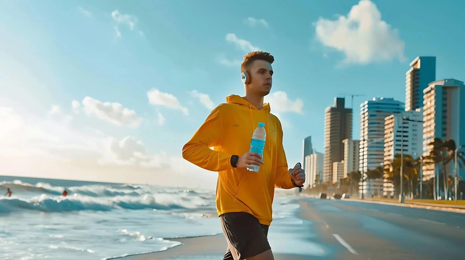 Focused Athlete with Music and Water Bottle — free download from Dotvec