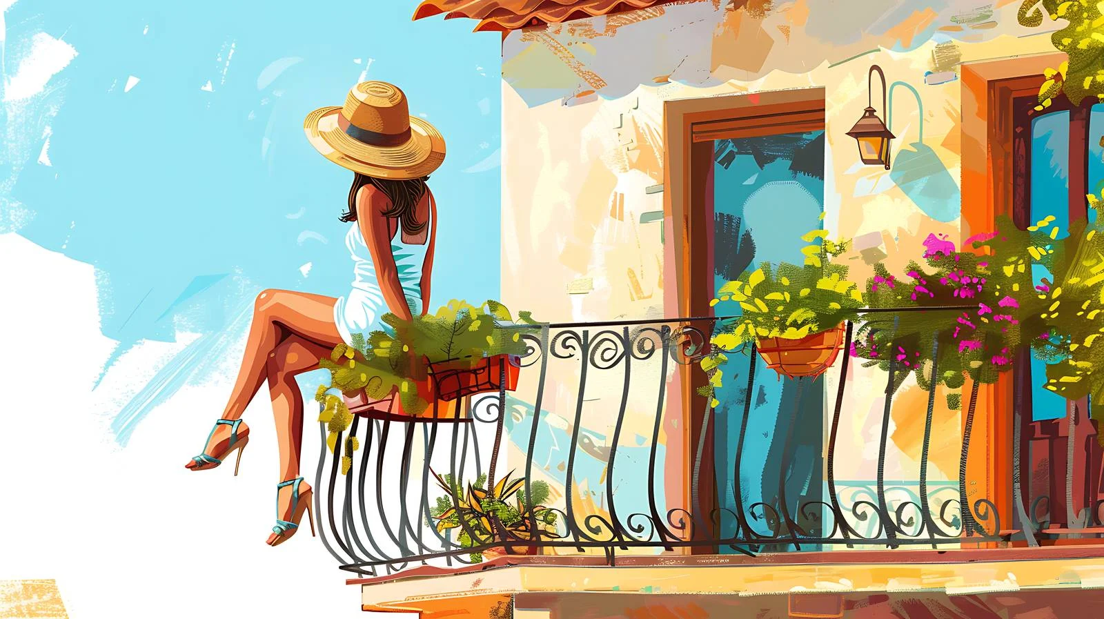 Elegant Young Lady On Terrace, White Background — free download from Dotvec