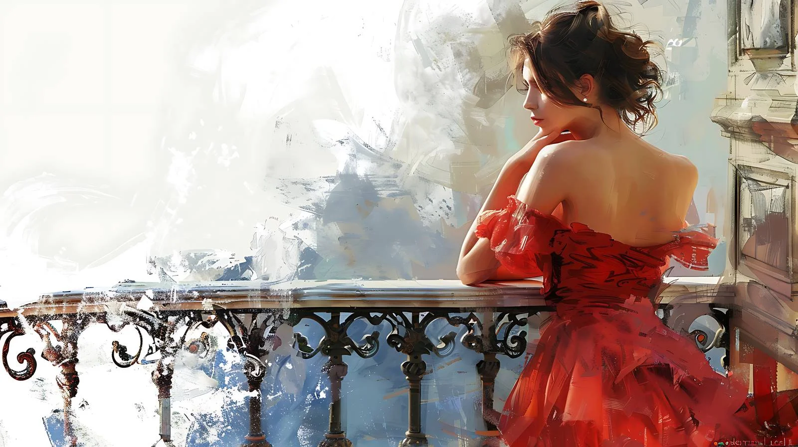 Elegant Young Woman on Terrace Background — free download from Dotvec