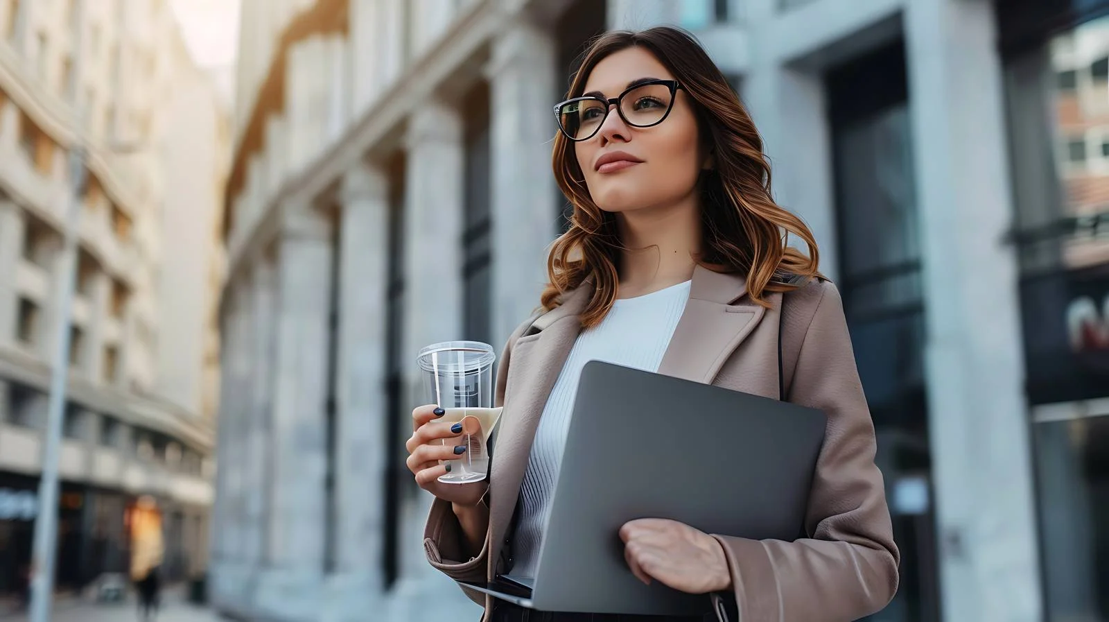 Professional Woman with Laptop and Coffee — free download from Dotvec