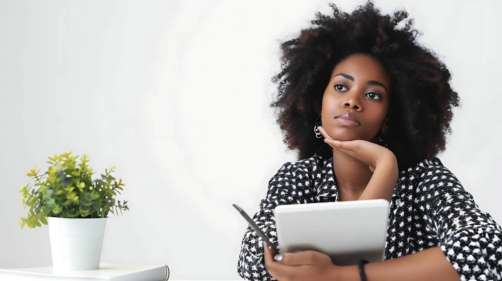 Professional Woman Reflecting in Office Setting — free download from Dotvec