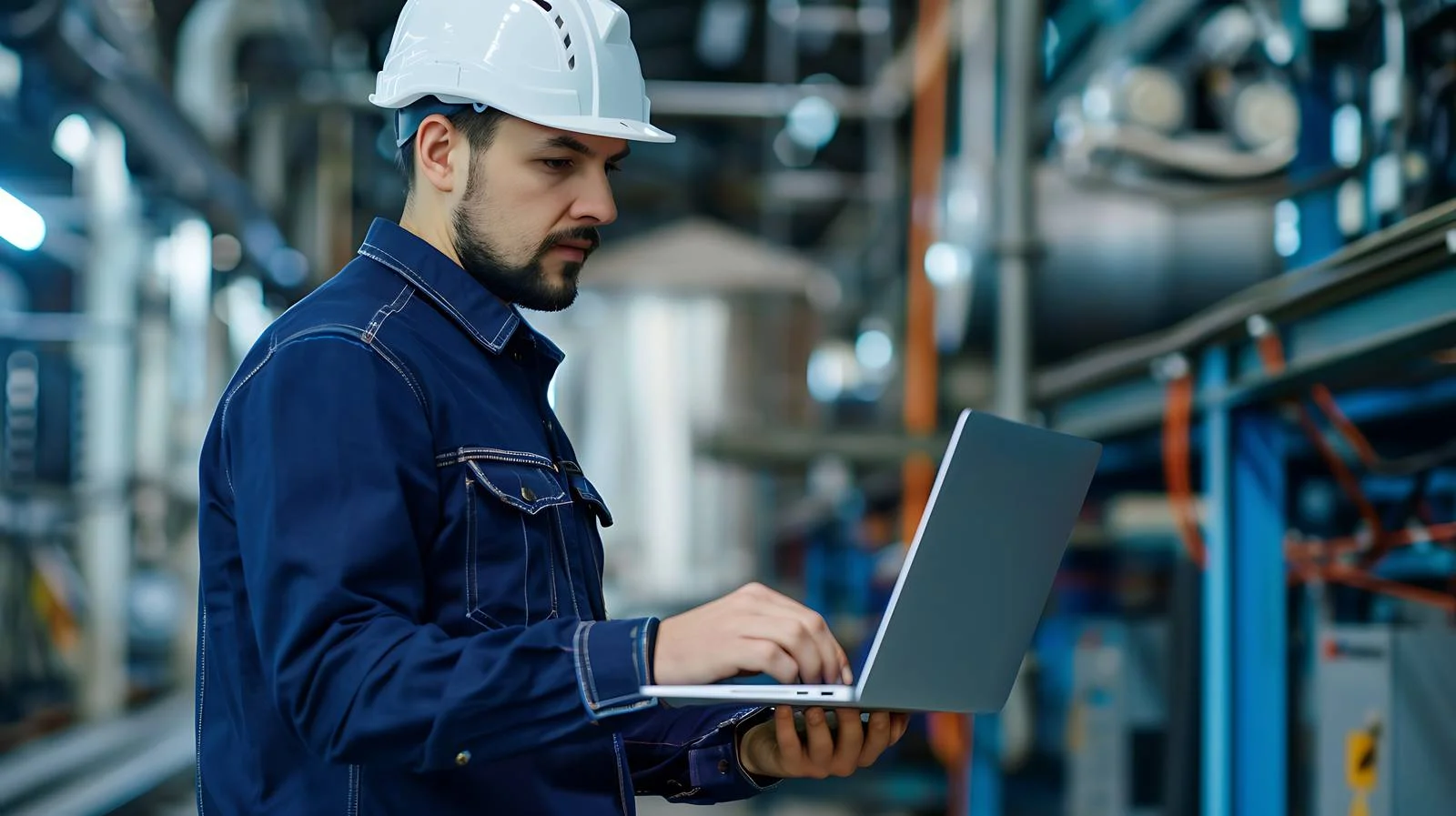 Focused Supervisor with Laptop in Industry — free download from Dotvec