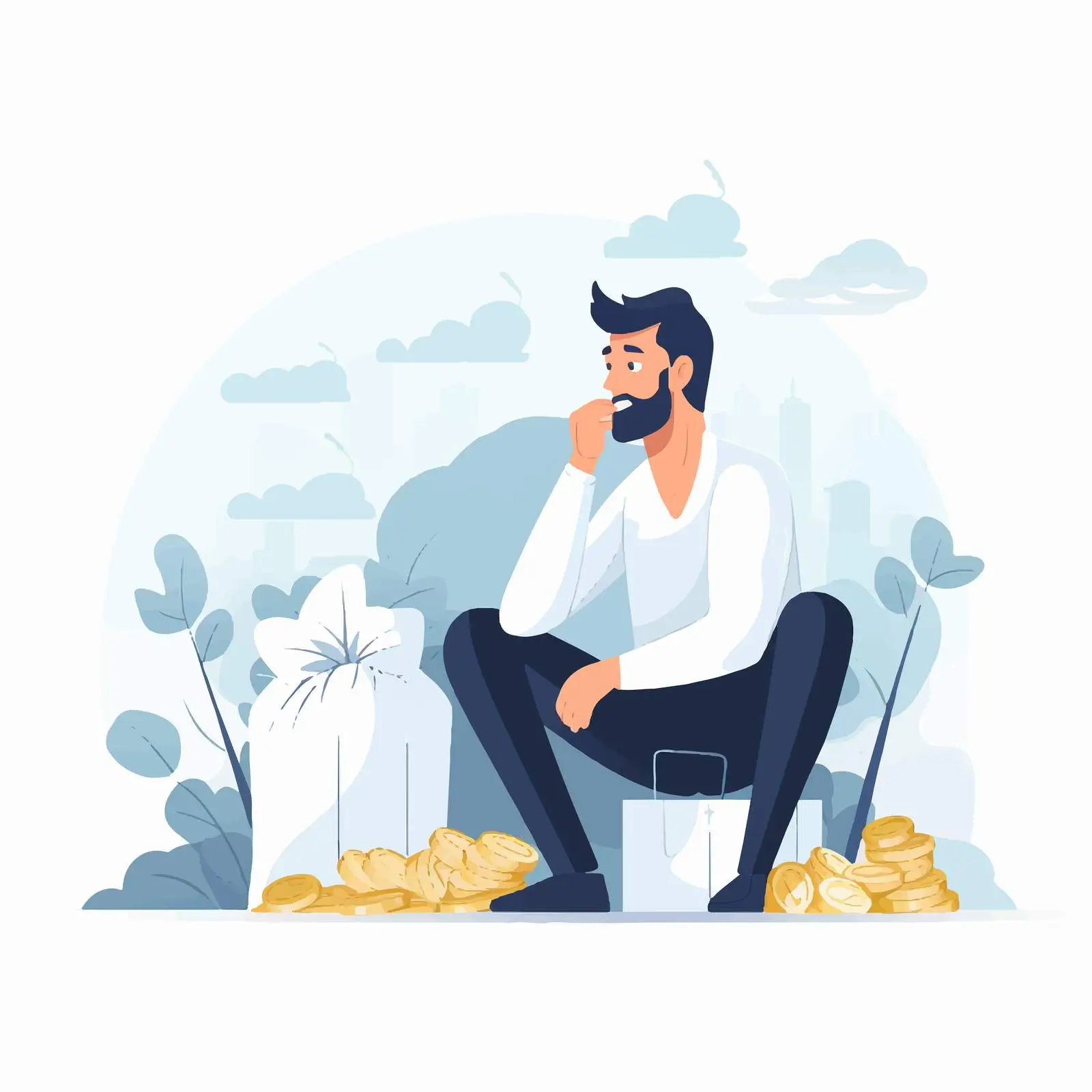 Thoughtful Man Carrying Cash to Bank – free wealth building image from Dotvec