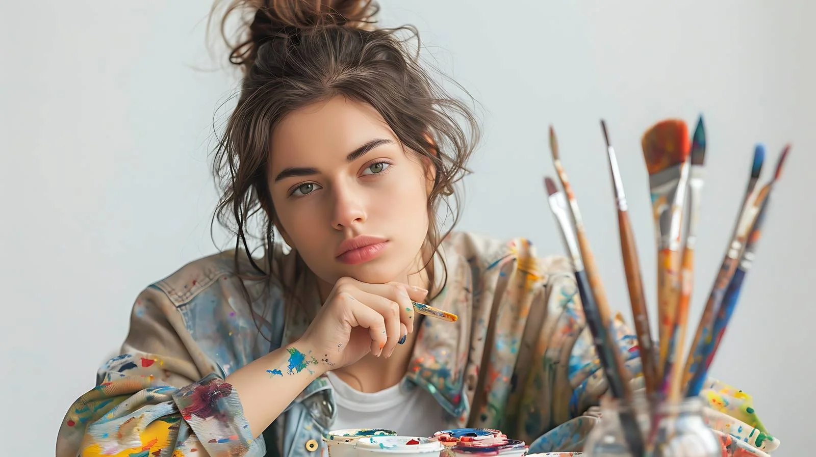 Creative Woman Reflecting with Paintbrush — free download from Dotvec