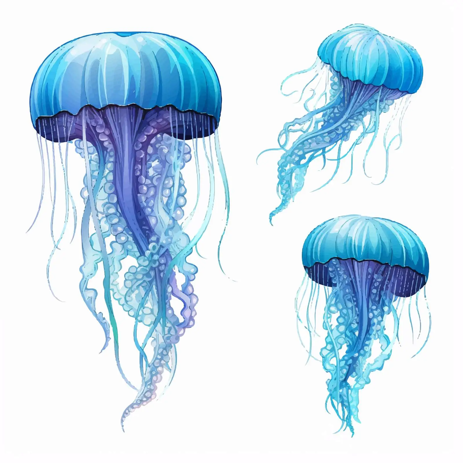 Blue Jellyfish Vector with Varying Tentacles – free vector marine life image from Dotvec